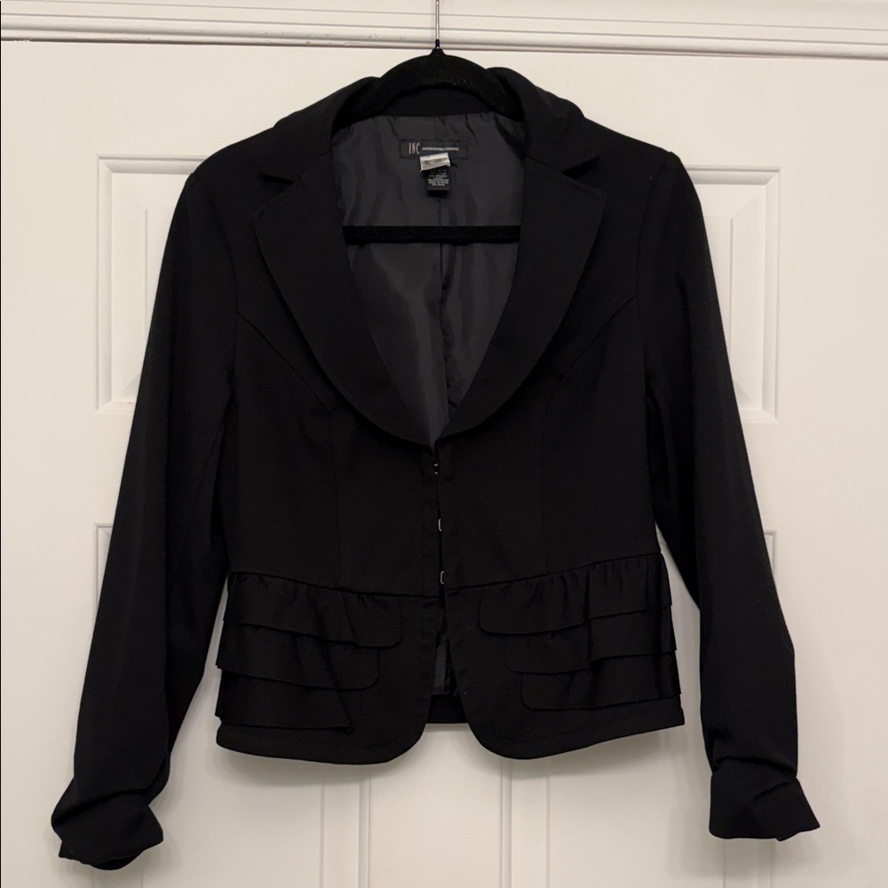 INC International Concepts Black Ruffle-Hem Blazer Jacket